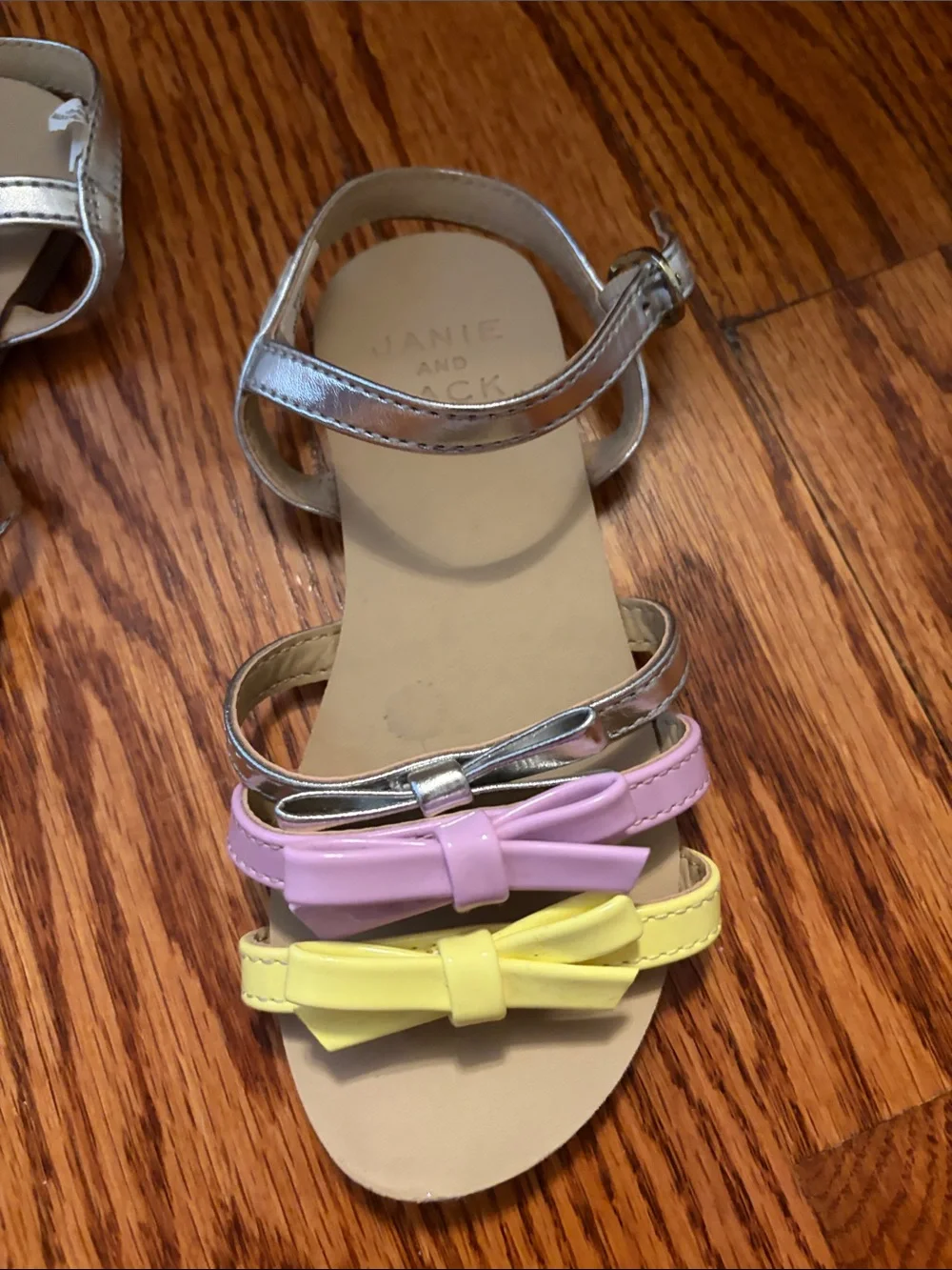 Janie and Jack Bow Strap Sandals - Silver, Lilac & Yellow